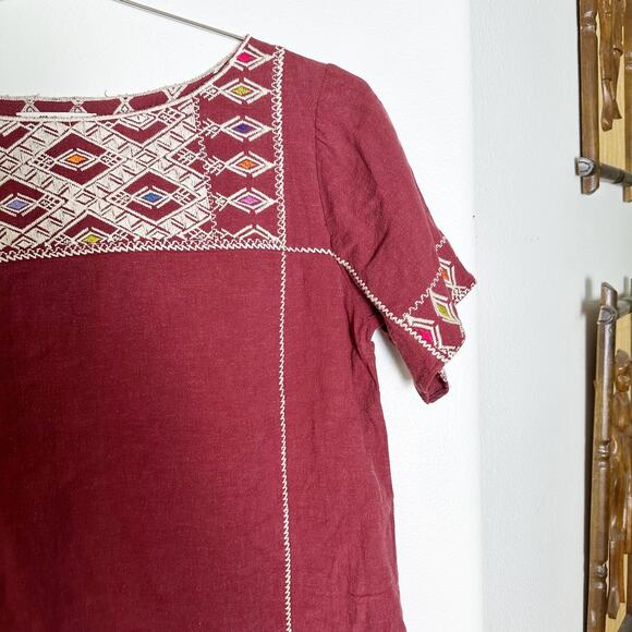 Madewell Red Embroidered Linen Blend Boxy Top sz XS - Picture 3 of 8